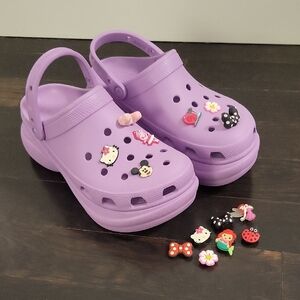 CROCS Purple Platform Clogs with Cute Charms